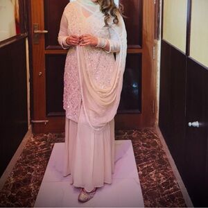 Embellished Ivory Women’s Formal Dress with Dupatta